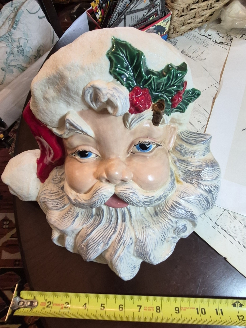 VINTAGE Ceramic Santa Head Planter - White & Red Holiday Décor